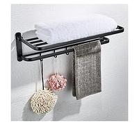 JQQJZLC Bathroom Shelves Floating Shelves Bathroom Double Towel Rack,Towel Shelf with Two Towel Bars and Hooks Design,24.9 Inch Wall-Mounted Bath Towel Racks,Aluminum for Bathroom Storage (Color :