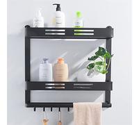 JQQJZLC Bathroom Shelves Floating Shelves Wall Mount Black Aluminum Bathroom Shelf Shower Caddy Bath Rack with Bar and Hook for Towel Shampoo Shelves Storage Kitchen for Bathroom Storage (Color : 1