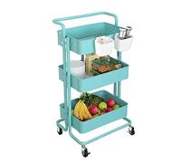JQQJZLC Bathroom Shelves Kitchen Storage Cabinets 3-Tier Multifunctional Rolling Utility Cart with Basket Dividers Trolley Rack Kitchen Storage Rack Mobile Snack Cart Kitchen Shelves (Color : Black)