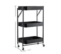 JQQJZLC Bathroom Shelves Kitchen Storage Cabinets Heavy Duty Foldable Metal Rolling Rack Cart, 3 Tier Storage Organizer Shelves with Wheels, Basket Trolley for Kitchen Bathroom Kitchen Shelves (Color