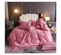 JQQJZLC Bed Four Pieces Set, Elegant Embroidery bedlinen Blue Bedding Set King Queen Size Bed Linen Egyptian Cotton Duvet Cover Bed Sheet Set Pillowcases(Pink,Queen)