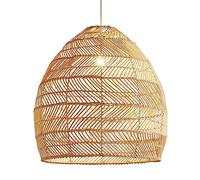JQQJZLC Beige Wicker Pendant Light Hand Woven Hanging Lighting, Rattan Woven Pendant Lamp Vintage Ceiling Light Chandelier Natural Art Lampshade for Cafe Restaurant