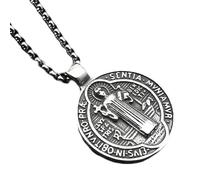 JQQJZLC Benedict Necklace For Women And Men, 925 Sterling Silver Religious San Benito Medal Pendant, Benedict Medals, Medalla De San Benito, San Benito Medalla, Saint Benedict Medal