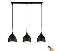 JQQJZLC Black Minimalist Battery Operated Hanging Light with Remote & Bulb,Non Hardwired Pendant Lighting for Kitchen Island, Wireless Battery Operated Chandelier for Living Dining Room Bedside Study