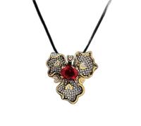 JQQJZLC Black Two-tone Flower Inlaid Red Gemstone Pendant Necklace 925 Silver Ladies Jewelry necklace