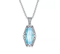 JQQJZLC Blue Crystal Pendant Necklace For Women Sterling Sliver Aquamarine Bridal Wedding Jewelry Gift,no chain