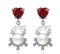 JQQJZLC Cellacity Vintage Heart Shaped Ruby Pearl Earrings For Women Individual Character 925 Jewelry Gemstones Ear Drops Party