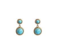 JQQJZLC Cellacity Vintage Style Ear Drops 925 Jewelry Round Gemstones Earrings For Women Turquoise Tigereye Water Drop Shaped
