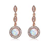 JQQJZLC Cellacity Water Drop Shaped 925 Jewelry Round Gemstones Earrings For Women Long Style Opal Ear Drops Rose Color Gift