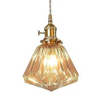 JQQJZLC Chandelier 8.7" H Glass Amber E26 Modern Adjustable Pendant Light Diamond Shape Glass Shade Ceiling Light Japanese Retro Aisle Entrance Light Creative Brass Glass Chandelier Made in China