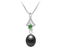 JQQJZLC chandelier natural freshwater pearl pendant green shiny zircon necklace fine jewelry for women light