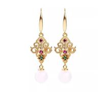 JQQJZLC Chinese Antique Inlaid Round Bead Retro Chinese Women's Ear Hook Earrings