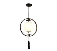 JQQJZLC Chinese Globe Glass Pendant Light Fixtures Black Iron Ring Tassel Single Head Chandelier for Dining Room Living Room Bedroom Ceiling Light Made in China Produced in China