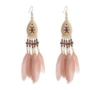 JQQJZLC Colorful Feather Earring -Women'S Long Feather Ethnic Style Tassel Irregular Rice Bead Earrings, Fashionable Summer Feather Curved Needle Earrings For Women Girls Jewelry Gift ui