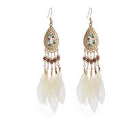 JQQJZLC Colorful Feather Earring -Women'S Long Feather Ethnic Style Tassel Irregular Rice Bead Earrings, Fashionable Summer Feather Curved Needle Earrings For Women Girls Jewelry Gift ui