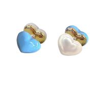 JQQJZLC Colorful Heart Pearl Stud Earrings for Women Girls 925 Sterling Silver Post Gold Plated Enamel Shell Pearl Front Back Piercing Cartilager Studs Earring Hypoallergenic Dainty Cute Birthday