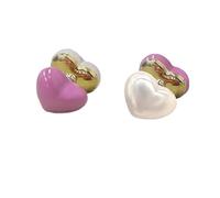 JQQJZLC Colorful Heart Pearl Stud Earrings for Women Girls 925 Sterling Silver Post Gold Plated Enamel Shell Pearl Front Back Piercing Cartilager Studs Earring Hypoallergenic Dainty Cute Birthday