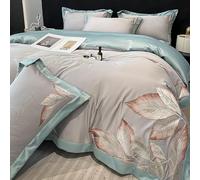 JQQJZLC Cotton 4 Piece Bedding Set, Luxurious Long-Staple Cotton Embroidered Comforter Set, Simple Plants Flowers Duvet Cover Sets All Seasons with Zipper Closure(Pink,Queen Size)