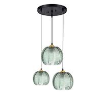 JQQJZLC Creative Green Striped Brass Glass Chandelier Modern Glass Lampshade Pendant Lighting Art Decorative Lampshade Finish Ceiling Drop E27 Light for Interior Bedroom Dining Room Lighting Hanging L