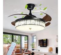 JQQJZLC Crystal Ceiling Fan Chandelier led with Remote Control Retractable Blade Quiet Ceiling Fans with Lamps 6 Speed Reversible dc Motor 3 Color Temperature Flush Mount Ceiling Fan Lights