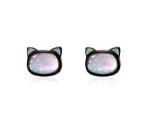 JQQJZLC Dainty Shell Pearl Cat Stud Earrings for Women Girls 925 Sterling Silver Hypoallergenic Nickel Free Tiny Small Kitten Animal Studs Cartilage Tragus Post Cute Birthday Halloween Christmas