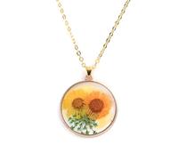 JQQJZLC Dried Pressed Flowers For Women And Girls,Transparent Colored sunflower Pendant Charm Round Dried Flower Glass Pendant Necklace, Forget Me Not Necklace, Pressed Flower Jewelry