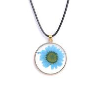 JQQJZLC Dried Pressed Flowers For Women And Girls,Transparent Colored sunflower Pendant Charm Round Dried Flower Glass Pendant Necklace, Forget Me Not Necklace, Pressed Flower Jewelry