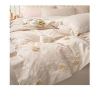JQQJZLC Duvet Cover Set Apricot Floral Duvet Cover 4 Piece Set, Spring Elegant Embroidery Pretty Botanical French Bedding Set, Invisible Zip Soft and Breathable Duvet Cover Full (Color : Almond,