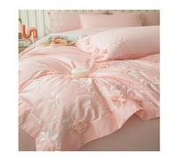 JQQJZLC Duvet Cover Set Apricot Floral Duvet Cover 4 Piece Set, Spring Elegant Embroidery Pretty Botanical French Bedding Set, Invisible Zip Soft and Breathable Duvet Cover Full (Color : Pink, Size