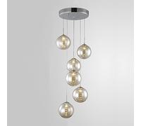 JQQJZLC Entryway Chandeliers for High Ceilings Industrial Amber Gold Glass Hanging Pendant Light Black Smoke Grey Crystal Ball Bubble Chandelier for Foyer Staircase Living Room Dining Room