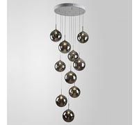 JQQJZLC Entryway Chandeliers for High Ceilings Industrial Amber Gold Glass Hanging Pendant Light Black Smoke Grey Crystal Ball Bubble Chandelier for Foyer Staircase Living Room Dining Room