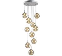 JQQJZLC Entryway Chandeliers for High Ceilings Industrial Amber Gold Glass Hanging Pendant Light Black Smoke Grey Crystal Ball Bubble Chandelier for Foyer Staircase Living Room Dining Room