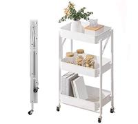 JQQJZLC Exquisite Bathroom Shelves Carts,Trolley Folding Bedroom Storage Cart on Wheels Folding Shelf with Two Lockable Wheels Easy to Move Cartmulti-Purpose Organizer Cart for Bathroom, Kitchen,Light