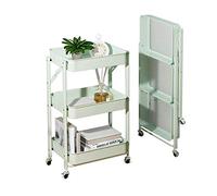 JQQJZLC Exquisite Bathroom Shelves Carts,Trolley Folding Bedroom Storage Cart on Wheels Folding Shelf with Two Lockable Wheels Easy to Move Cartmulti-Purpose Organizer Cart for Bathroom, Kitchen,Light