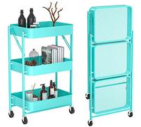 JQQJZLC Exquisite Bathroom Shelves Carts,Trolley Folding Bedroom Storage Cart on Wheels Folding Shelf with Two Lockable Wheels Easy to Move Cartmulti-Purpose Organizer Cart for Bathroom, Kitchen,Light