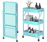 JQQJZLC Exquisite Bathroom Shelves Carts,Trolley Folding Office Storage Shelf Folding with Wheels 3-Tier Slide Out Storage Cart with Two Lockable Wheels for Bathroom, Kitchen, Bedroom,White