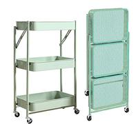 JQQJZLC Exquisite Bathroom Shelves Carts,Trolley Folding Office Storage Shelf Folding with Wheels 3-Tier Slide Out Storage Cart with Two Lockable Wheels for Bathroom, Kitchen, Bedroom,White