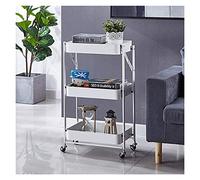 JQQJZLC Exquisite Bathroom Shelves Carts,Trolley Wheeled Bedroom Practical Folding Shelf with 4 Casters Easy to Move with Metal Mesh Basket Bathroom Folding Shelf for Bathroom, Kitchen,White
