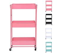 JQQJZLC Exquisite Bathroom Shelves Carts,Trolley Wheeled Bedroom Practical Folding Shelf with 4 Casters Easy to Move with Metal Mesh Basket Bathroom Folding Shelf for Bathroom, Kitchen,White