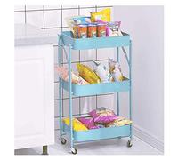 JQQJZLC Exquisite Bathroom Shelves Carts,Trolley Wheeled Bedroom Practical Folding Shelf with 4 Casters Easy to Move with Metal Mesh Basket Bathroom Folding Shelf for Bathroom, Kitchen,White