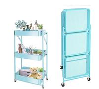 JQQJZLC Exquisite Bathroom Shelves Carts,Trolley Wheeled Bedroom Practical Folding Shelf with 4 Casters Easy to Move with Metal Mesh Basket Bathroom Folding Shelf for Bathroom, Kitchen,Black