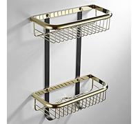 JQQJZLC Exquisite Bathroom Shelves Copper Bathroom Corner Shelf, Antique Brass Shampoo Soap Liquid Shower Rack, Rose Gold Cosmetics Storage Hoder, Wall Mounted (Color : Black)