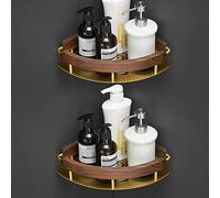 JQQJZLC Exquisite Bathroom Shelves Shower Caddy Brushed Gold Bathroom Shelf, Solid Wood Wall Mounted Double Corner Shower Storage Rack Bathroom Accessory Bathroom Shelf Storage (Color : B)