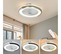 JQQJZLC Fan Ceiling lamp Modern Minimalist Ceiling Fan Chandelier dimmable Round Fan led Ultra-Quiet Energy Saving Bedroom and Living Room Lights Lighting,Gray