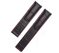 JQQJZLC For Genuine Leather Stitches Bracelet 19 20 22mm Men Wrist Band With Folding Clasp