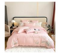 JQQJZLC Four piece bedding set Chic Lily Of The Valley Embroidery 600TC Long-staple Cotton Bedding Queen King Flowers Duvet Cover Sheet Pillowcases Bed four pieces set,
