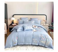 JQQJZLC Four piece bedding set Chic Lily Of The Valley Embroidery 600TC Long-staple Cotton Bedding Queen King Flowers Duvet Cover Sheet Pillowcases Bed four pieces set,