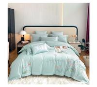 JQQJZLC Four piece bedding set Chic Lily Of The Valley Embroidery 600TC Long-staple Cotton Bedding Queen King Flowers Duvet Cover Sheet Pillowcases Bed four pieces set,