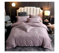 JQQJZLC Four piece bedding set Flowers embroidery bedlinen blue Bedding King Queen Size Linen egyptian cotton Duvet Cover Sheet Pillowcases Bed four pieces set,