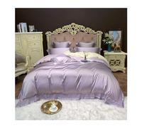JQQJZLC Four piece bedding set Luxury Solid color smooth silky Bedding Duvet Cover Sheet Pillowcase King Queen Size Silk Gray cotton Linen Bed four pieces set,